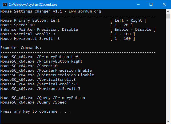 Mouse Settings Changer v1.1