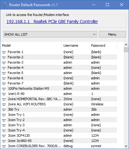 Router Default Password v1.1