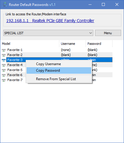 Router Default Password v1.1
