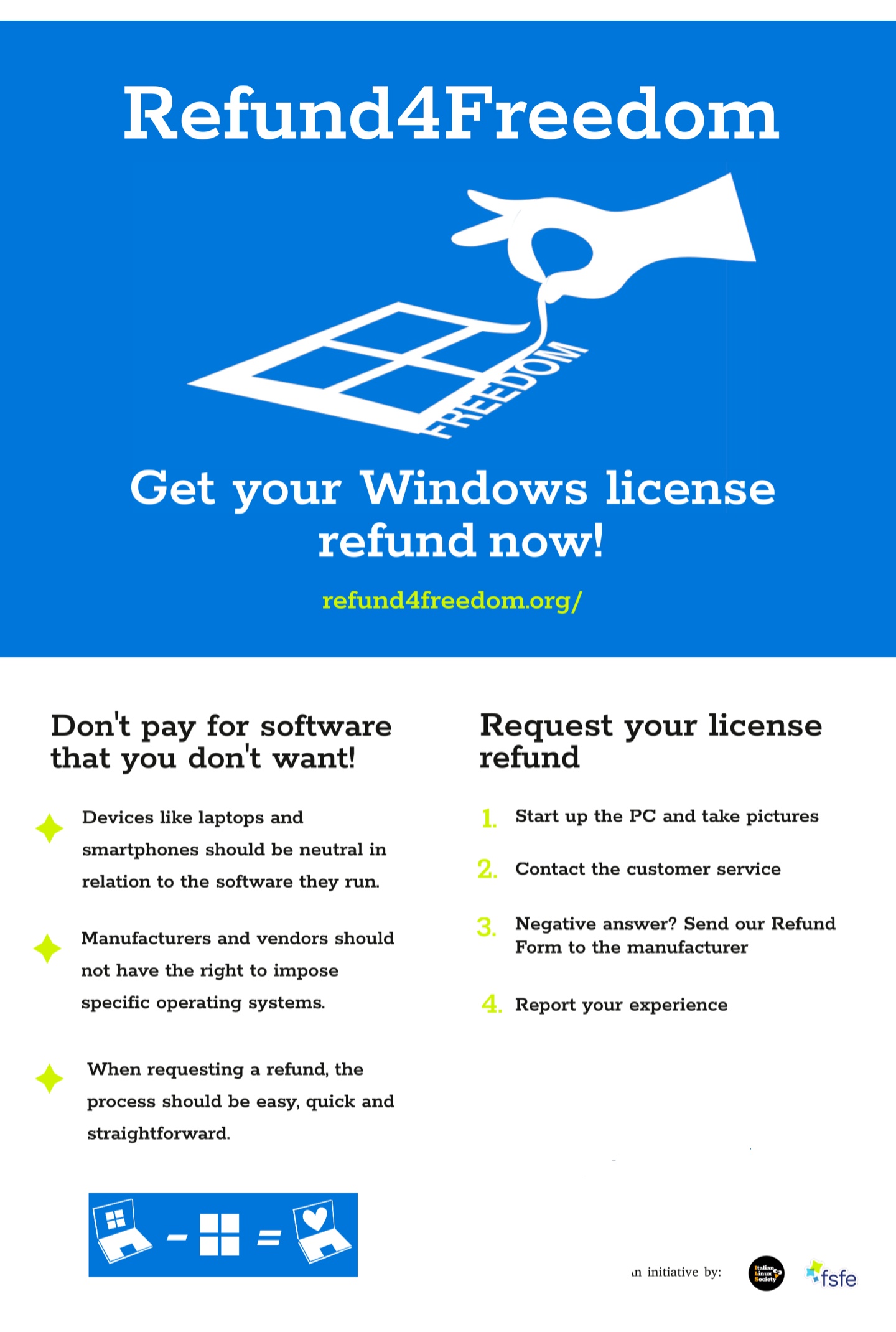 欧洲兴起Refund4Freedom活动:拒用预装Windows可申请退款,有用户获150欧元