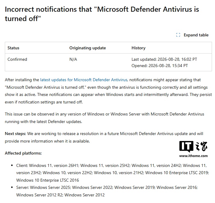 微软确认 Windows 安全中心误报“病毒防护已关闭”,涉及多版本 Win10/Win11