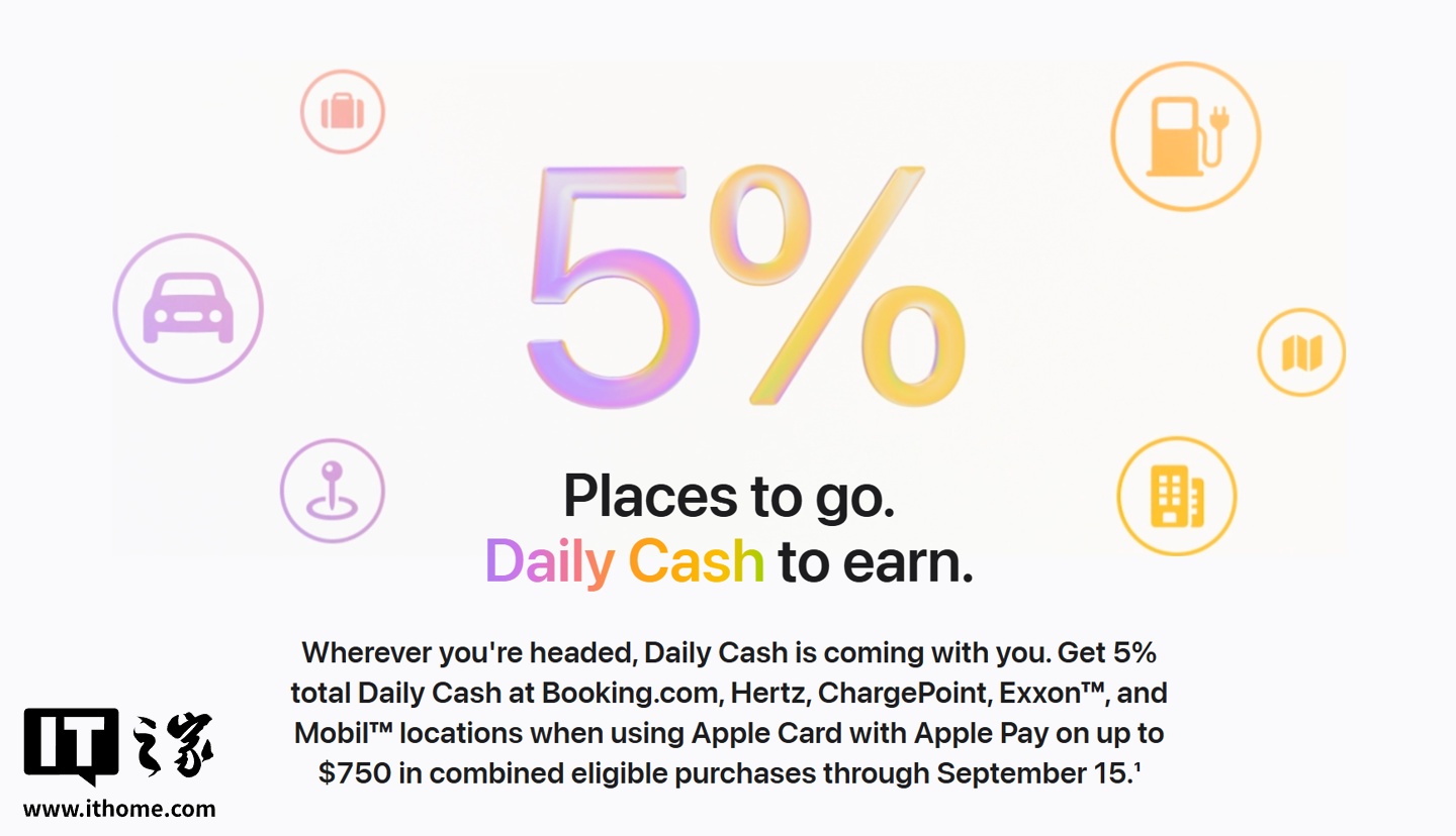 苹果 Apple Card 推出限时返现,指定商户消费可享 5% Daily Cash