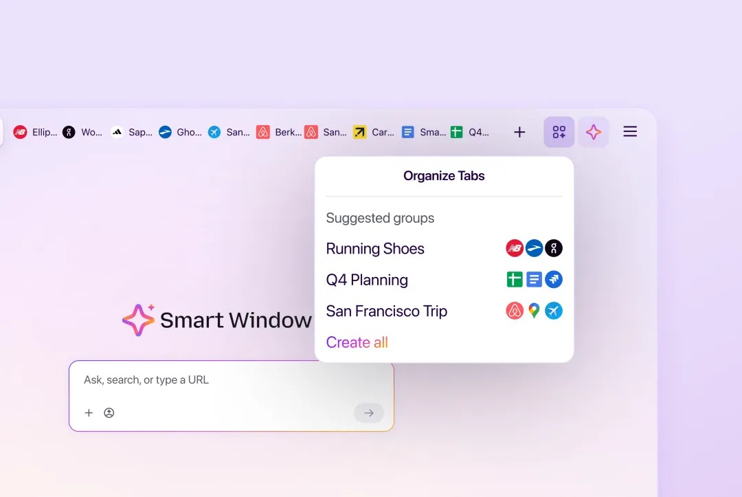 Firefox 智能窗口升级:支持标签页推荐与历史缩略图