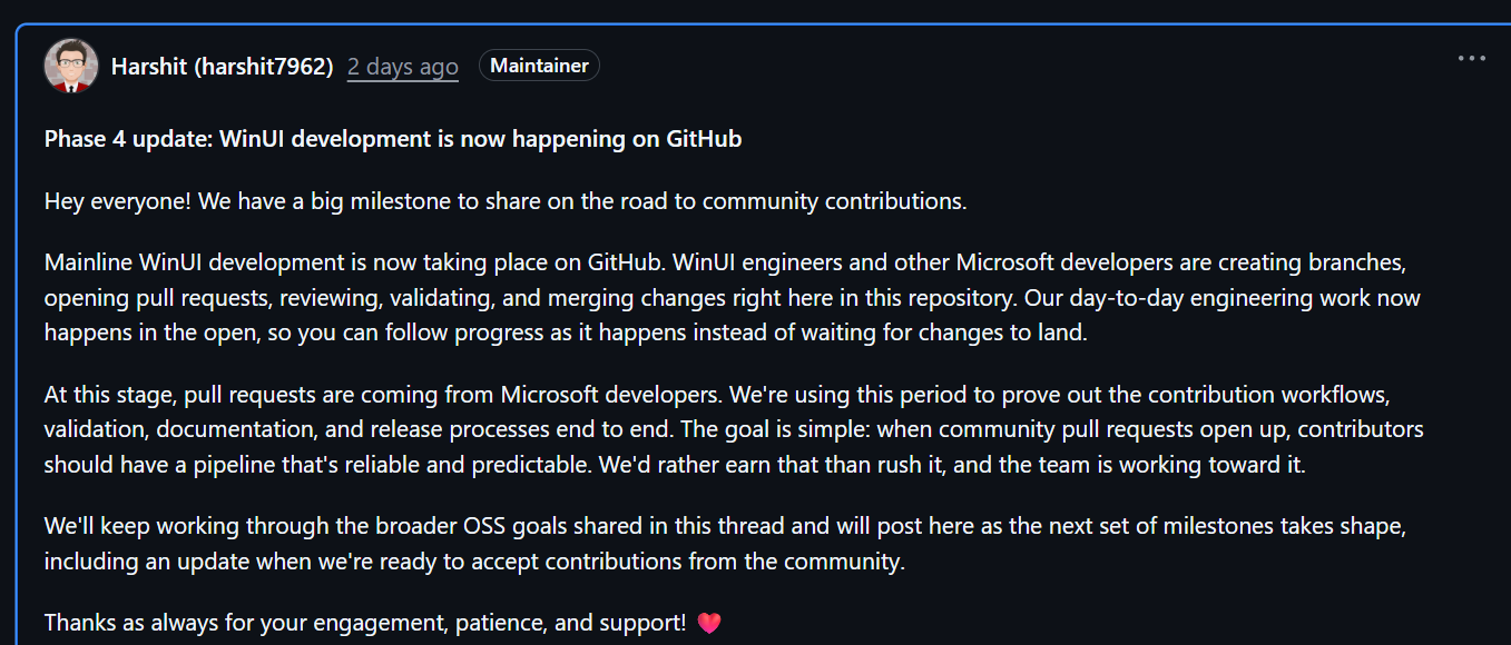 微软完成 WinUI 开源,主线开发迁至 GitHub