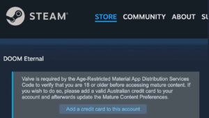 Steam澳大利亚区上线年龄验证，18+游戏需信用卡确认