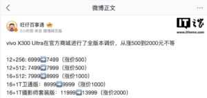 vivo X300 Ultra 官方商城全版本调价：涨幅 500-2000 元，7499 元起
