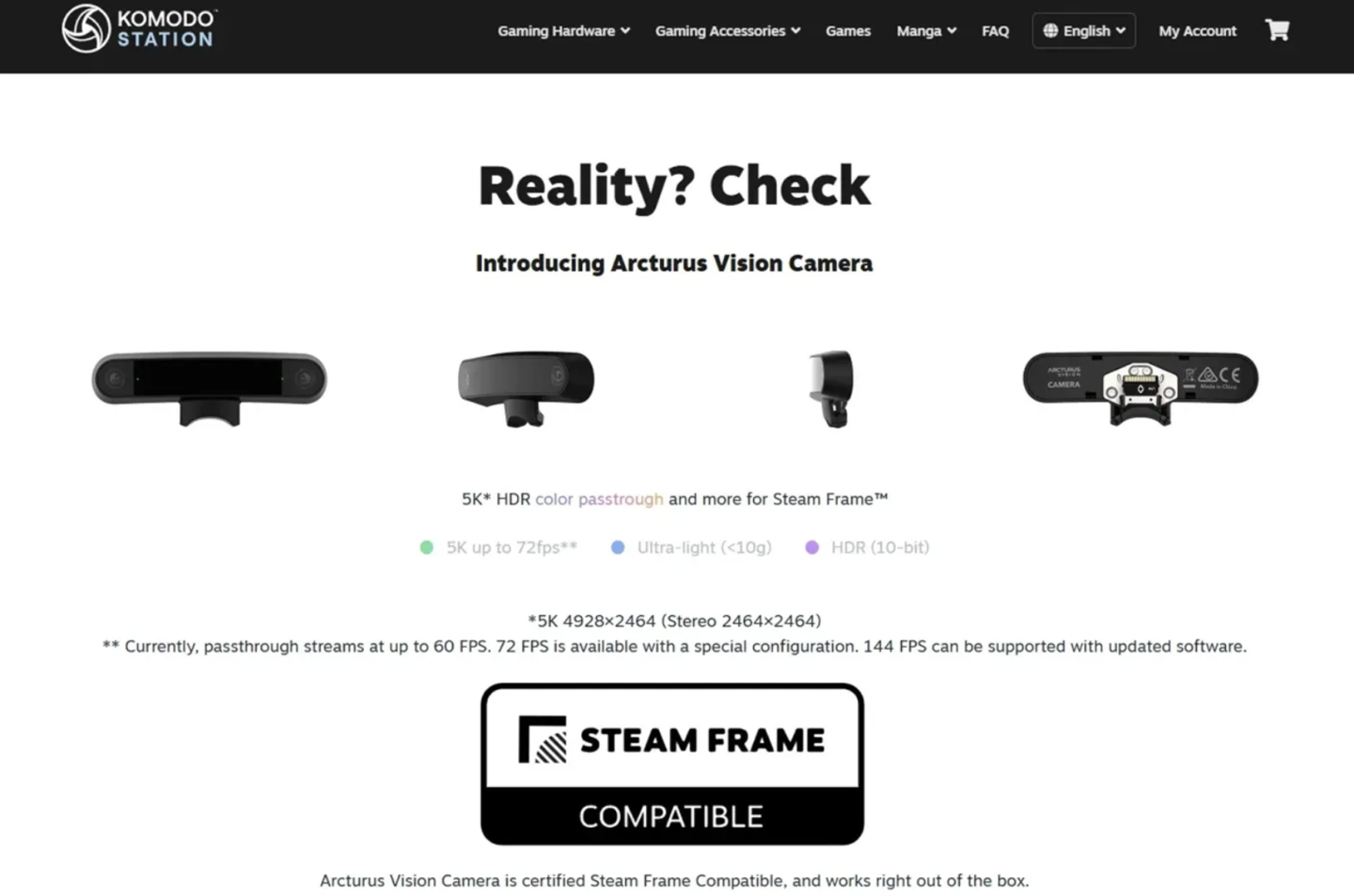 Steam Frame 或推彩色透视模块，可单独购买升级