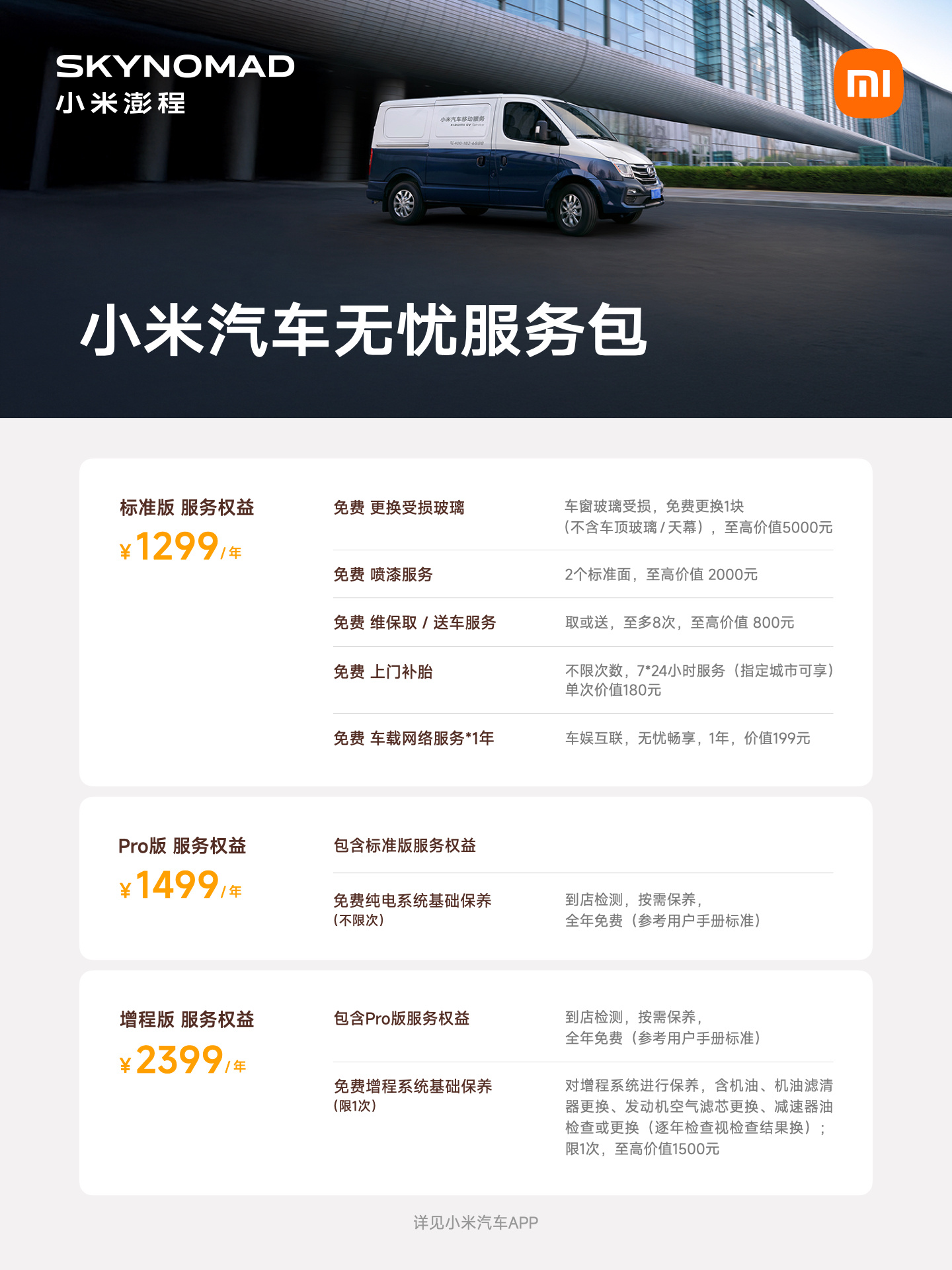 小米汽车无忧服务包上新：增程版年费2399元，含增程系统基础保养